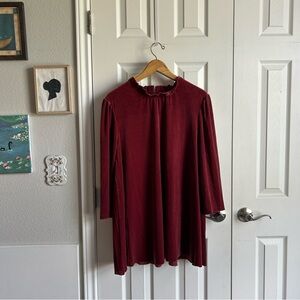 burgundy velvet long sleeve ruffle collar blouse